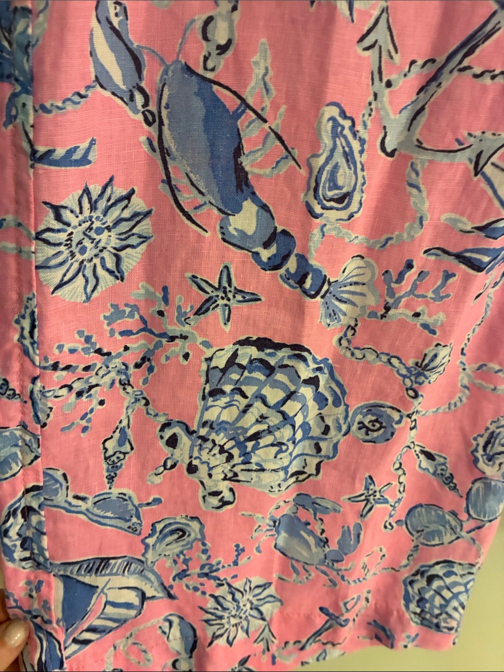 Lilly Pulitzer Linen Pink and Blue Seashell Drawstring Pants - Picture 4 of 6
